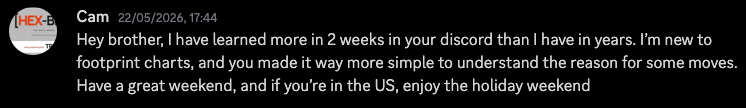 Message from Cam about learning footprint charts in two weeks in the Discord.